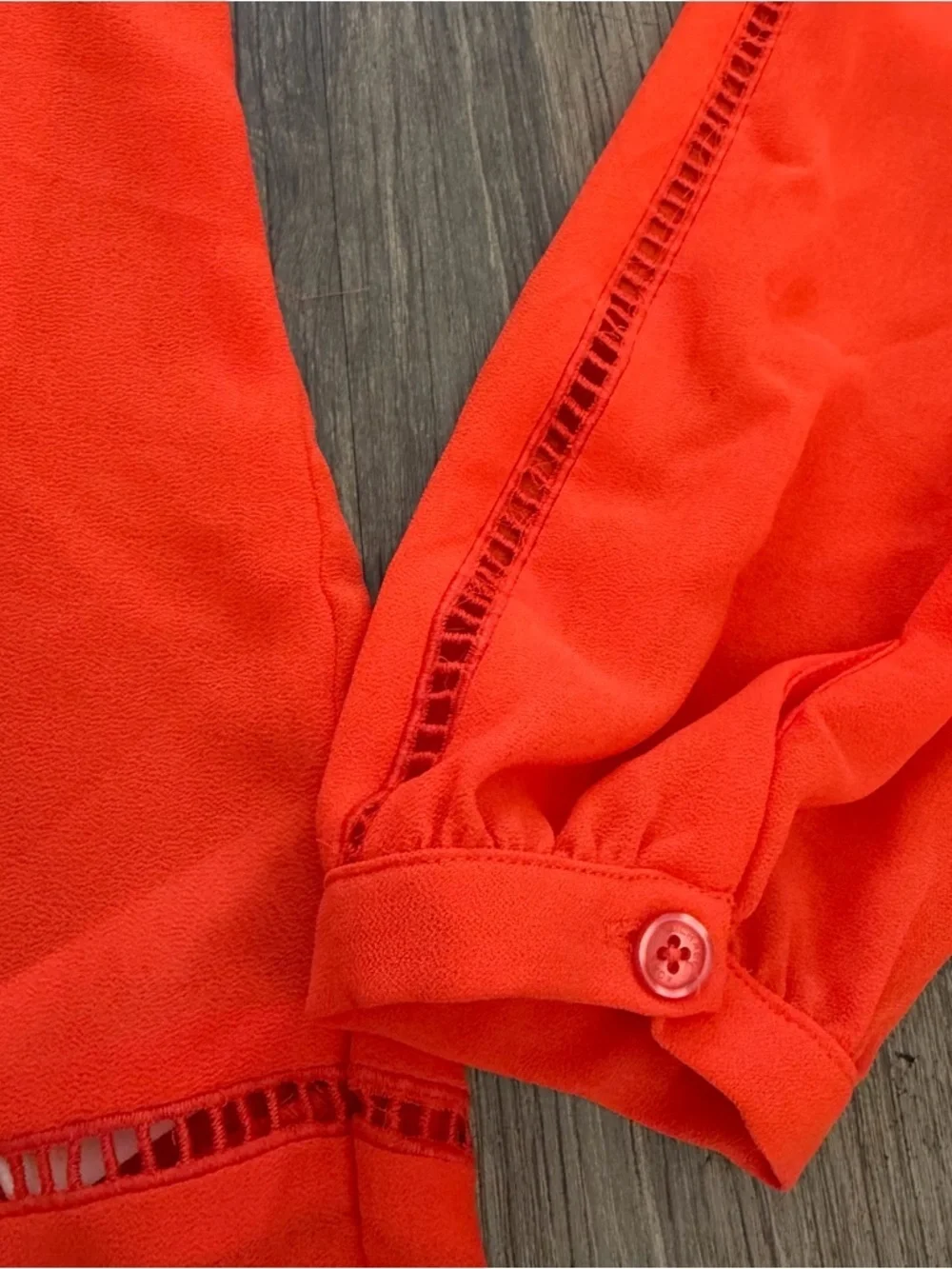 Michael Kors Mandarin Orange Pointelle Trim Long Sleeve Top V Neck Blouse M